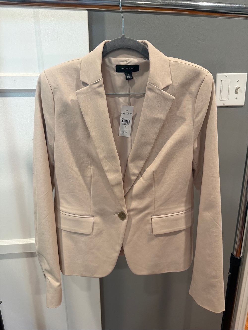 Ann Taylor Light Blush Single-Button Tailored Blazer